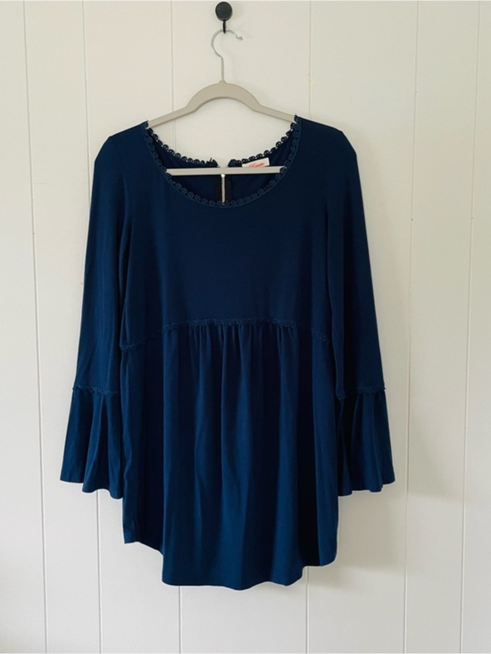 Women's Navy Long-Sleeve Babydoll Blouse